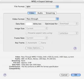 QuickTime Pro - MPEG-4 Settings