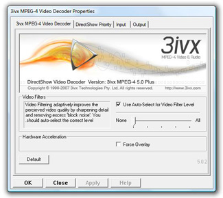 3ivx D4 4.5 for Windows - DS Video Decoder Properties