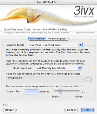 3ivx MPEG-4 5.0.1 for Mac OS - Second Pass