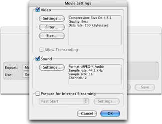 QuickTime Pro - Movie Settings