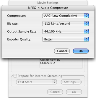 QuickTime Pro - MPEG-4 Audio Compressor