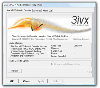 3ivx D4 4.5 for Windows - DS Audio Decoder Properties