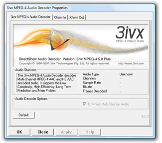 3ivx D4 4.5 for Windows - DS Audio Decoder Properties