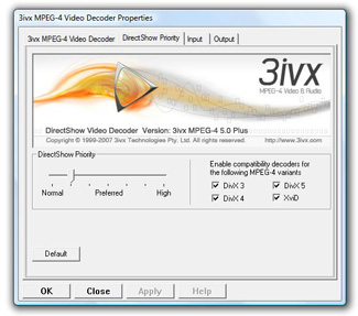 3ivx D4 4.5 for Windows - DS Video Decoder - Priority Settings