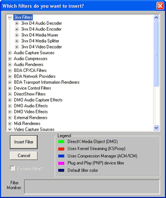 GraphEdit - Which filters do you want to insert?