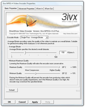 3ivx D4 4.5 for Windows - Average Bitrate