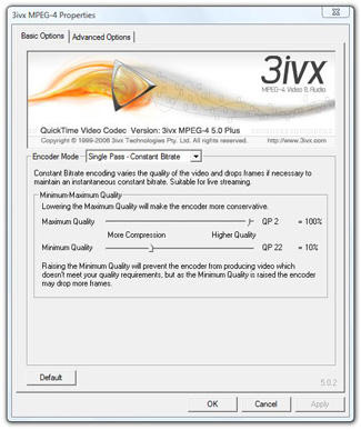 3ivx D4 4.5 for Windows - Constant Bitrate